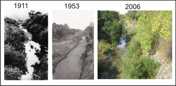 channel evolution on Arroyo De Laguna over time at the Castlewood Bridge