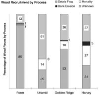 The dominance of debris flow wood recruitment to tributaries of the Umpqua River